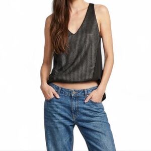Ramy Brook Black Sleeveless Silk Tank Top with woven detail